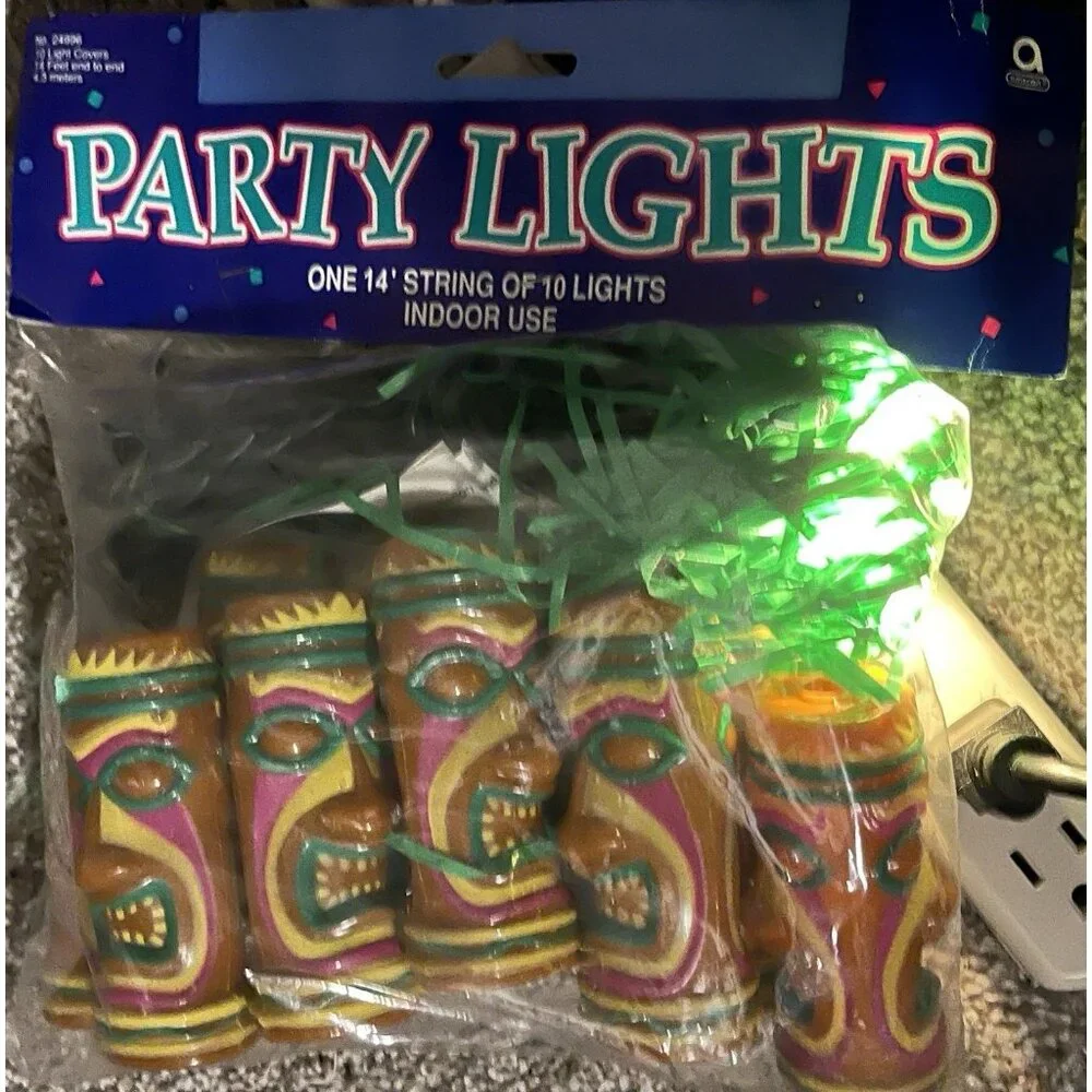 Amscan Tiki Party Lights 10 Blow Mold Style Covers RV Camper Luau Decor 14ft NOS